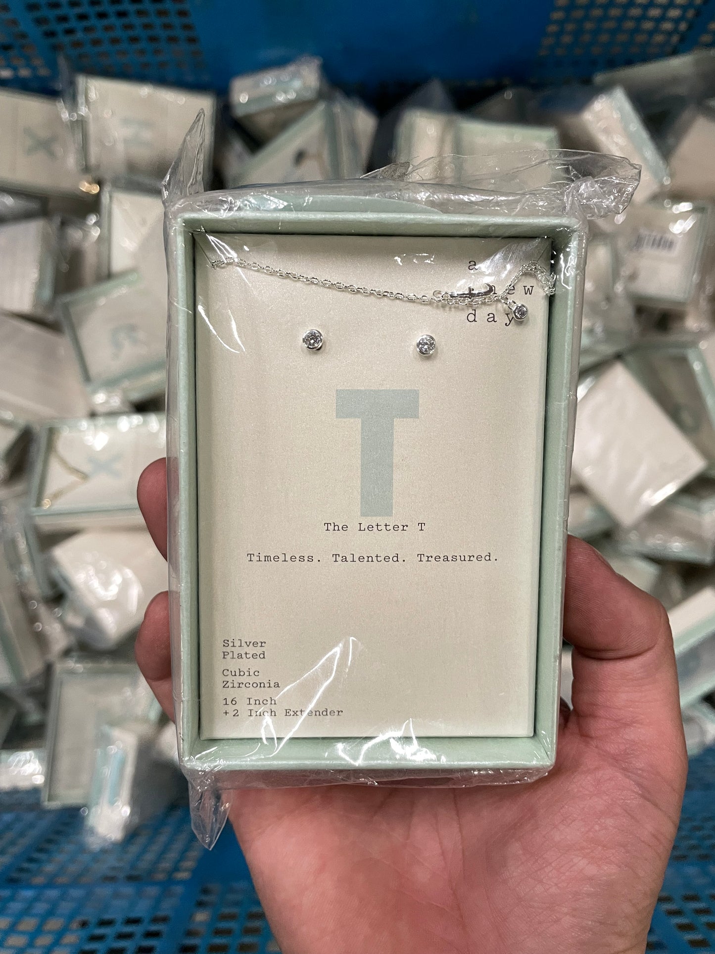 LOT OF 50! A New Day SILVER/Gold Plated Cubic Zirconia 16 Inch Letter Necklace. (Will Be a lot of 50 Random Letters)