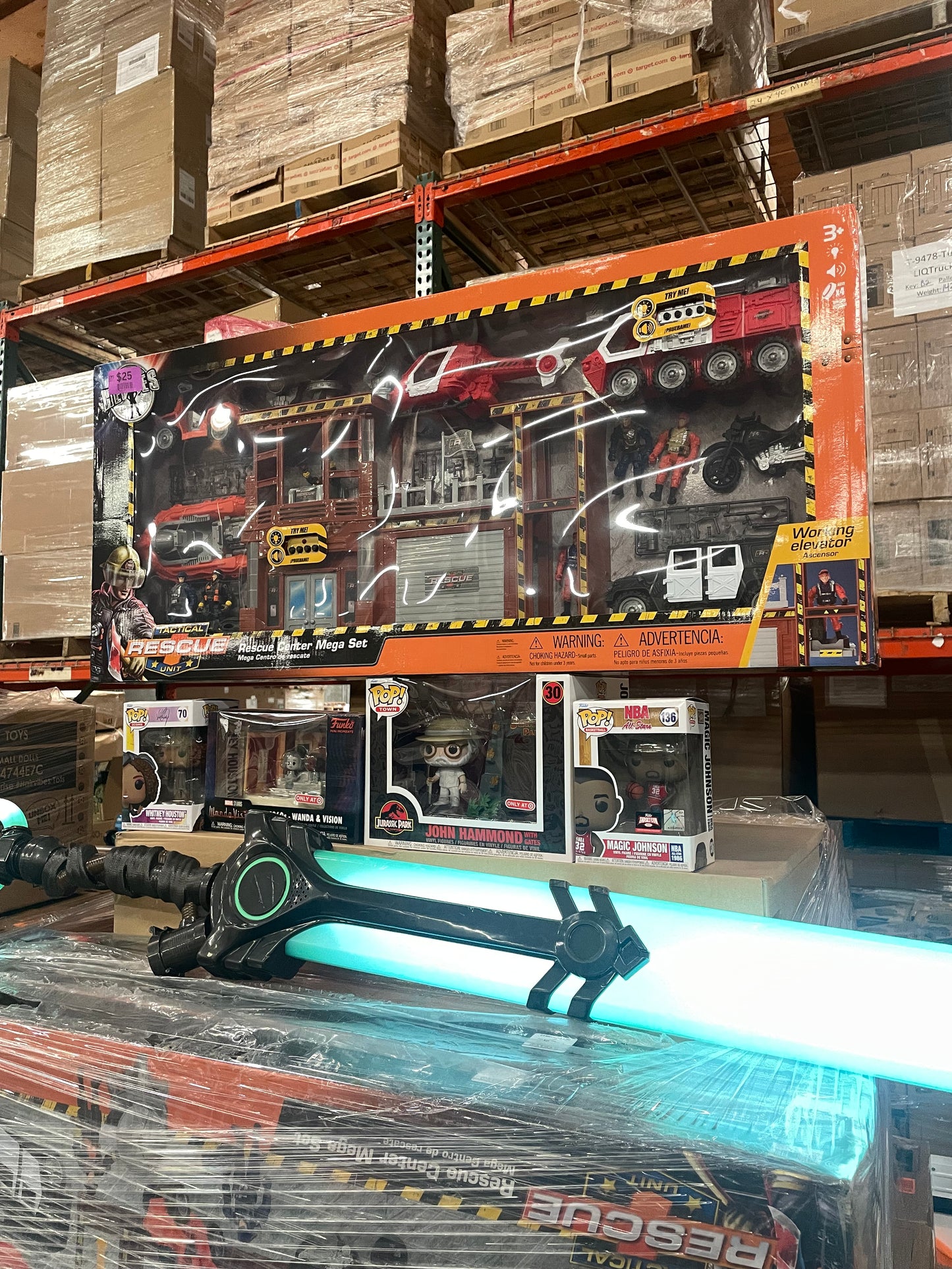 LOT #23 Wholesale Pallet of Mix of Toys. Funko Pop, Tactical Rescue Toys, 3 Foot League of Legends Swords (Retail $2400)) Pickup Only!
