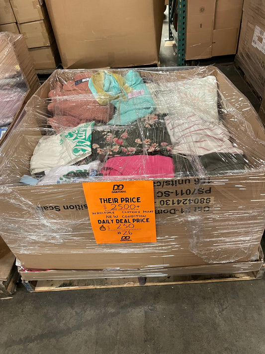 LOT #26 Wholesale Pallet of BRAND NEW Clothing!  Mostly Womens/Adult (Retail Over $3000+)) Pickup Only!